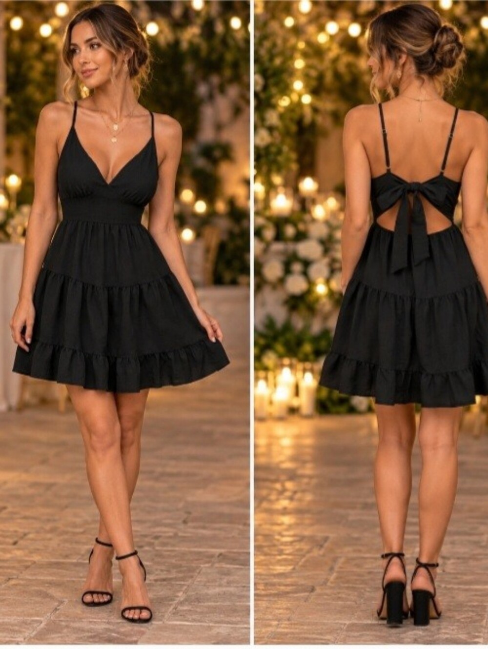 Black Open Tie Back Spaghetti Straps Dress Small Sexy Cocktail Party Vacation